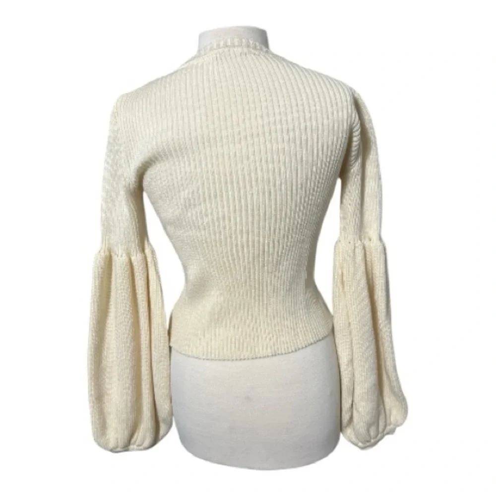KSENIA SCHNAIDER, Cream Ribbed Knit Sweater with Balloon Sleeves - Picture 4 of 6